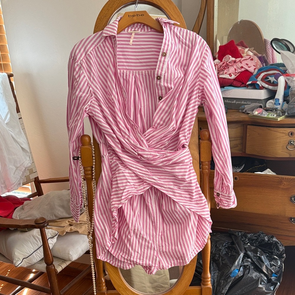 Free People Pink and White Striped jumpsuit